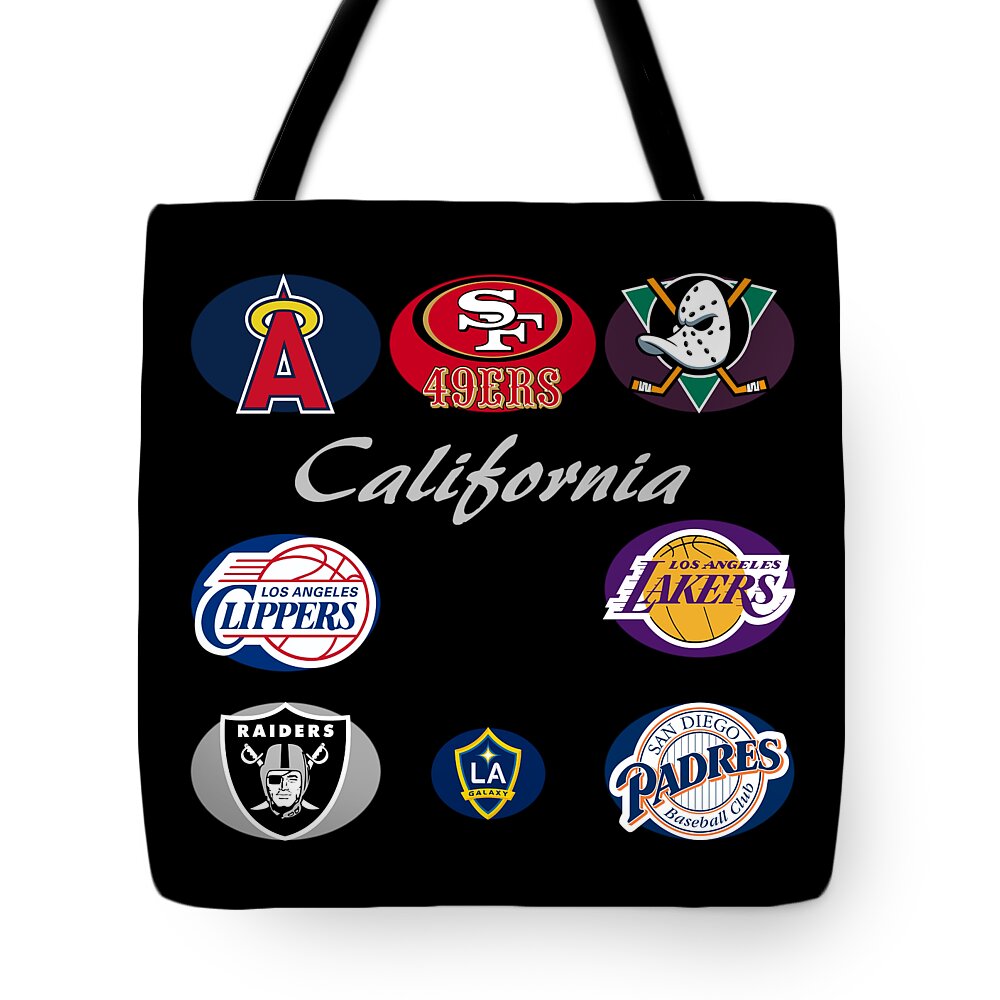 California Tote Bag featuring the digital art California Professional Sport Teams Collage by Movie Poster Prints