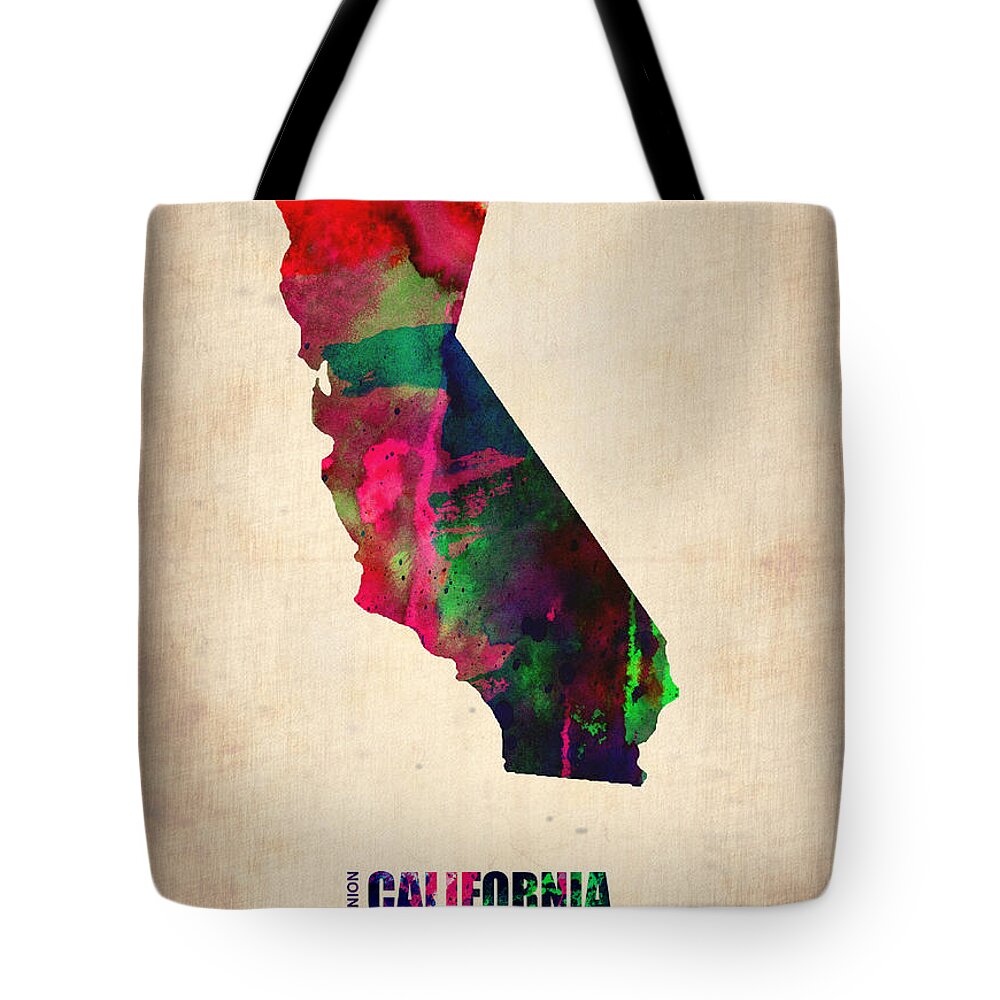 California Tote Bag featuring the digital art California Watercolor Map by Naxart Studio