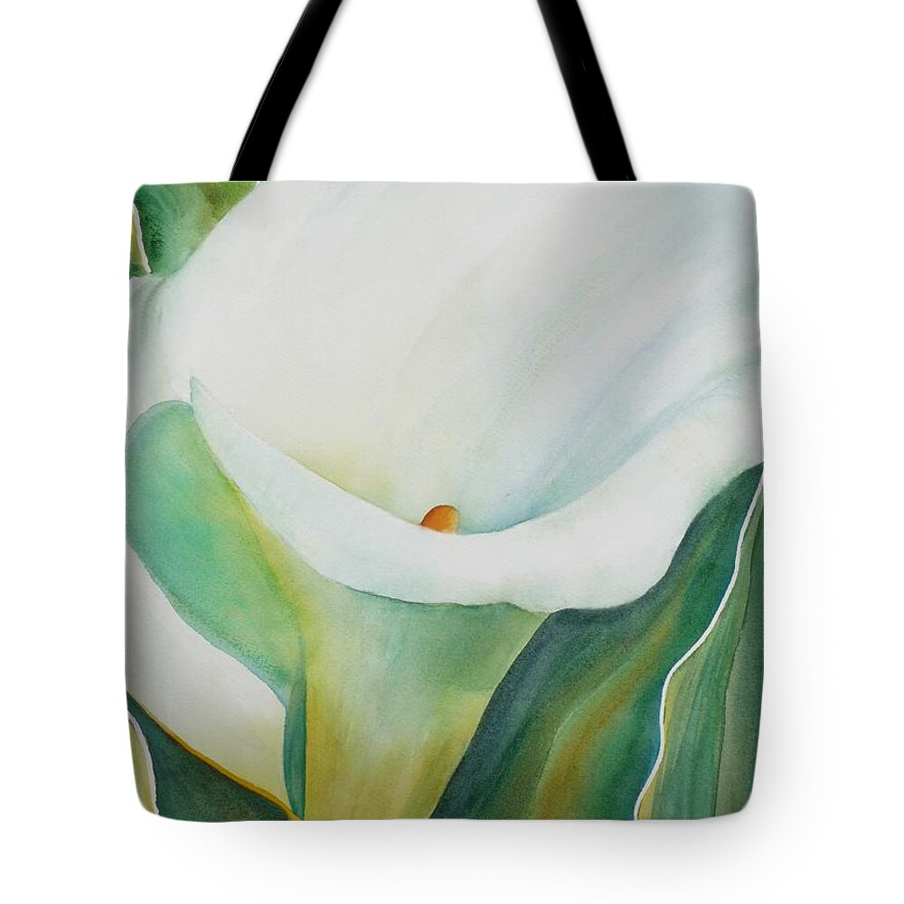 Flower Tote Bag featuring the painting Calla Lily by Ruth Kamenev