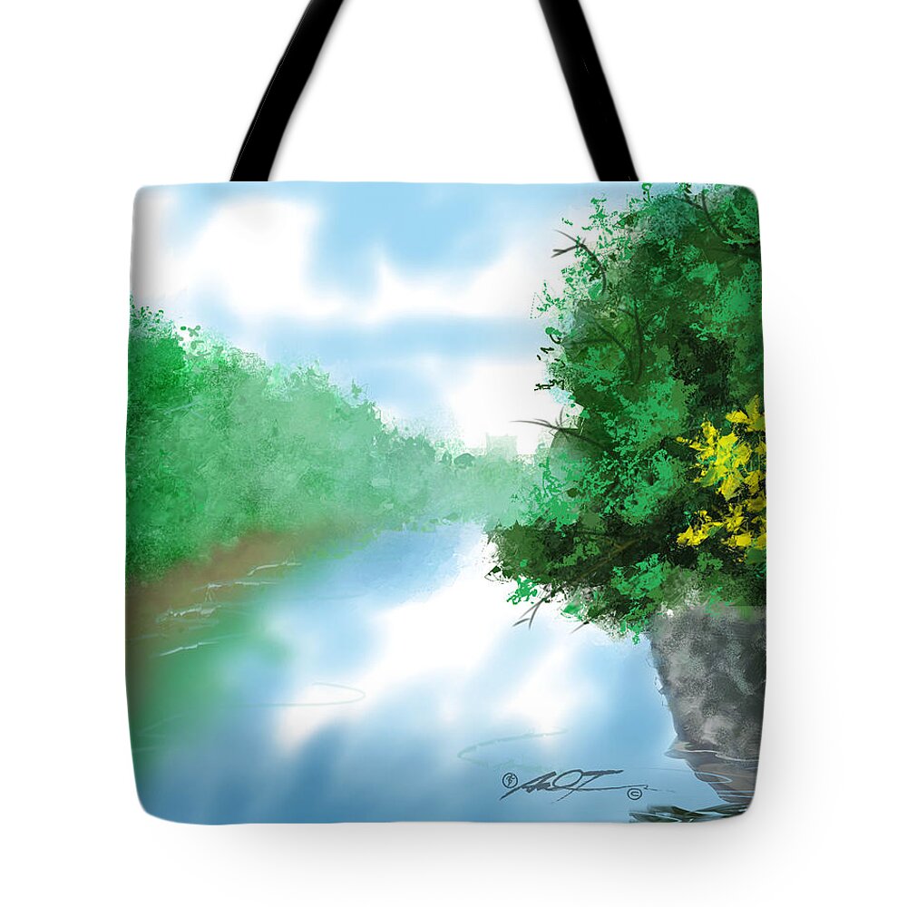 Calm Tote Bag featuring the painting Calm River by Dale Turner