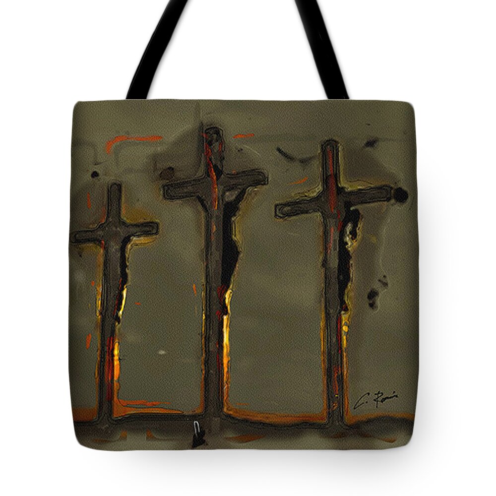 Calvary Tote Bag featuring the digital art Calvary by Charlie Roman