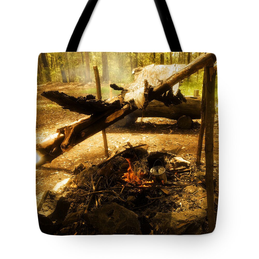 Landscape Tote Bag featuring the photograph Camp Life Lean To by Michael Blaine
