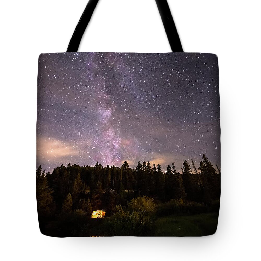 Milky Way Tote Bag featuring the photograph Camping Under Nighttime Milky Way Stars by James BO Insogna