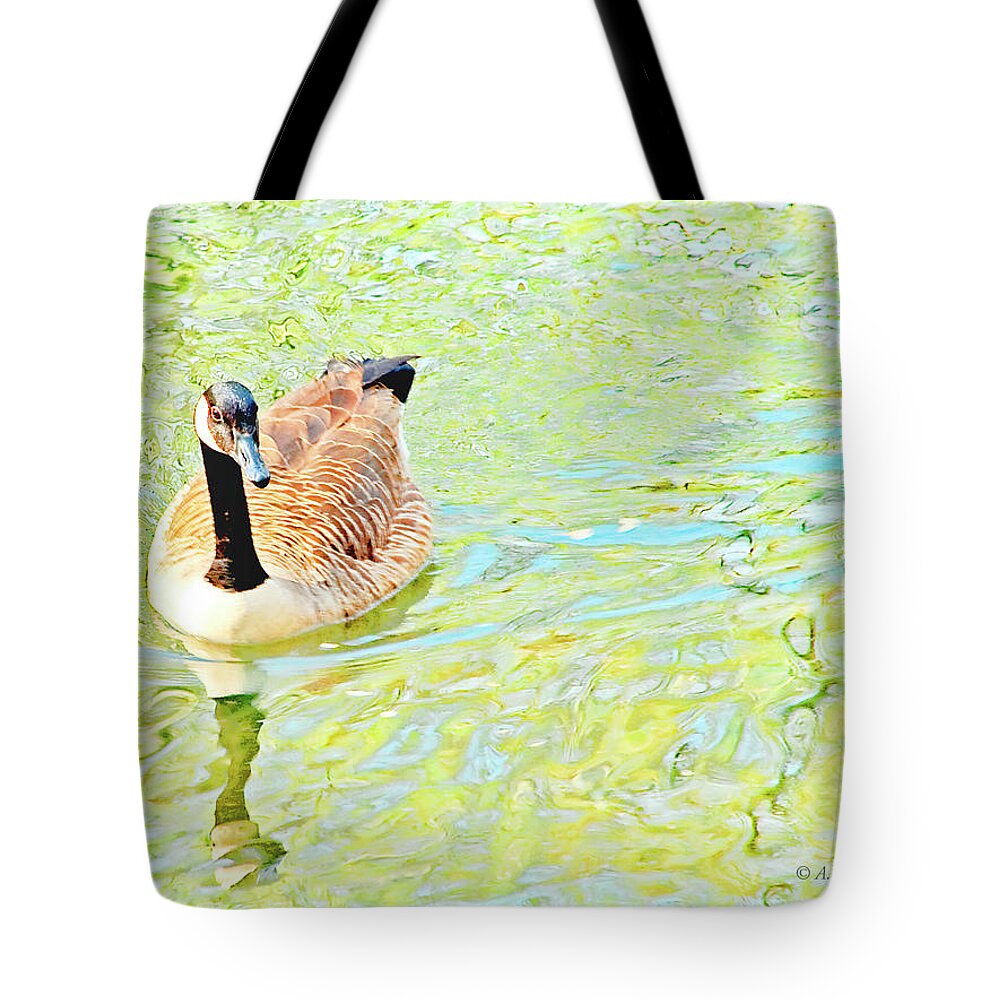 Canada Goose Tote Bag featuring the photograph Canada Goose on a Stream by A Macarthur Gurmankin