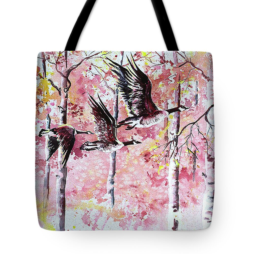  Tote Bag featuring the painting Canadian Geese In Flight by Connie Williams