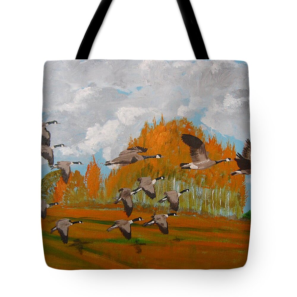 Canadian Geese Tote Bag featuring the painting Canadian Geese by Richard Le Page
