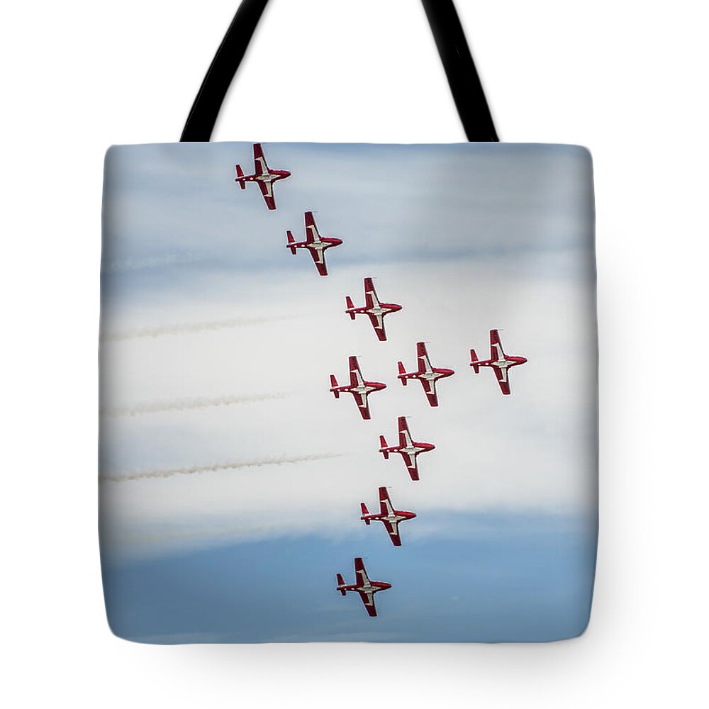 Airport Tote Bag featuring the photograph Canadian Snowbird Formation by Bill Cubitt