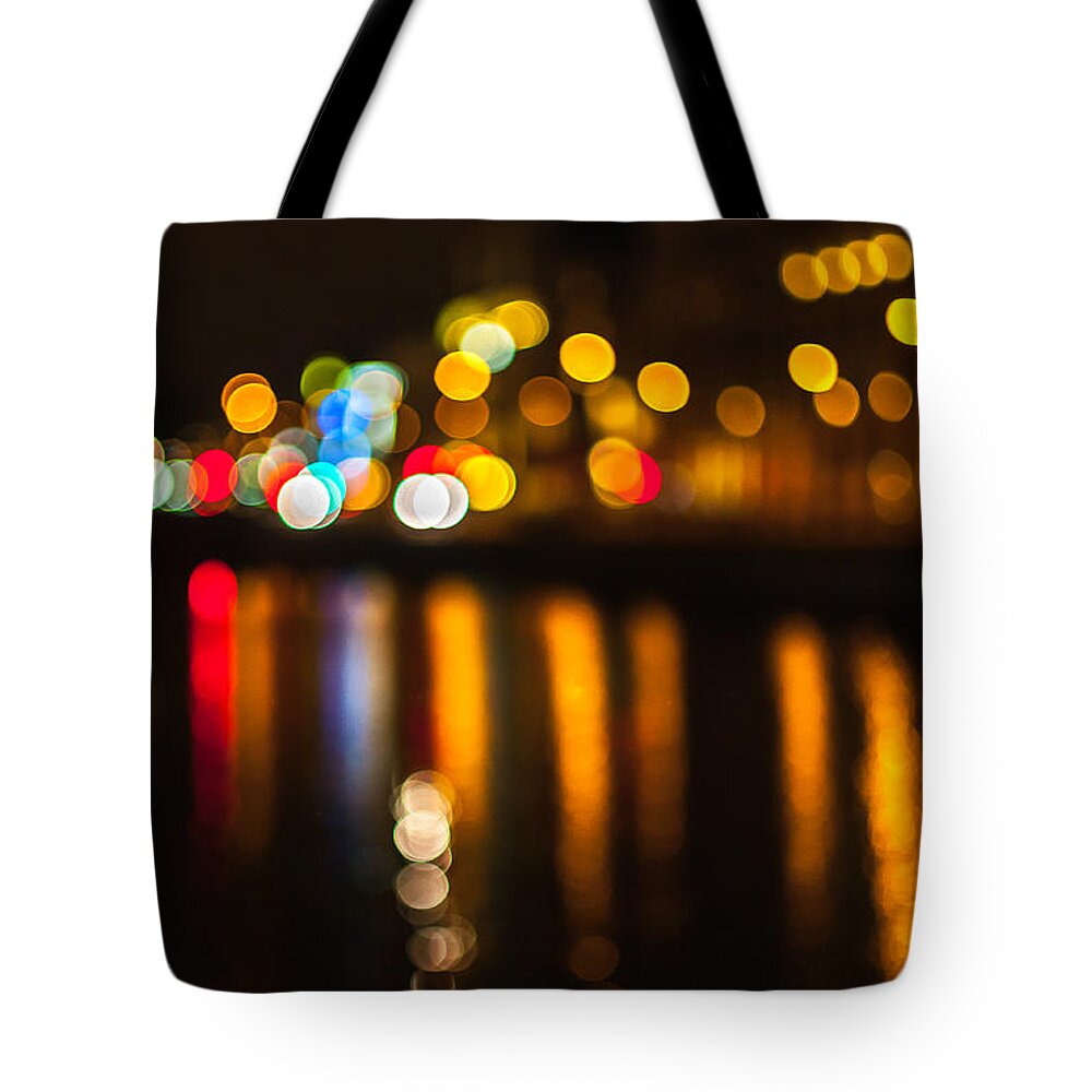 Abstract Tote Bag featuring the photograph Canal lights by Marcus Karlsson Sall