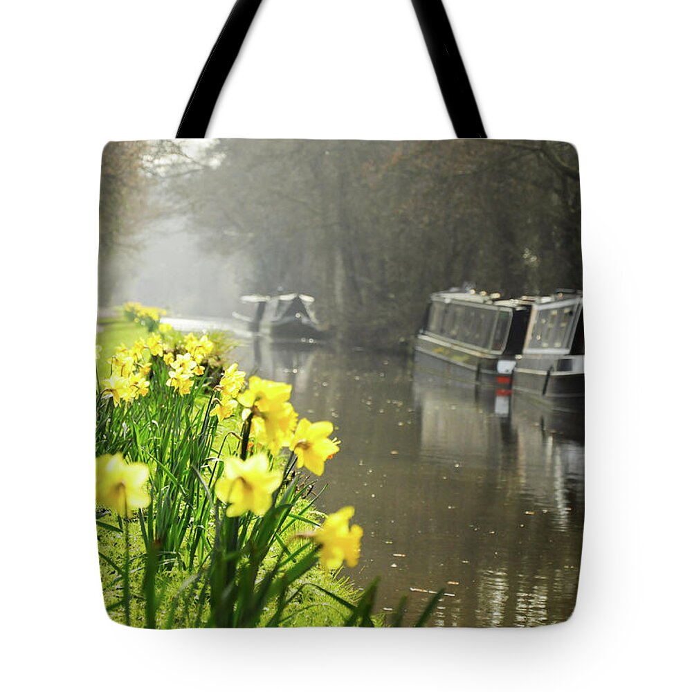 Barge Tote Bag featuring the photograph Canalside Daffodils by Geoff Smith