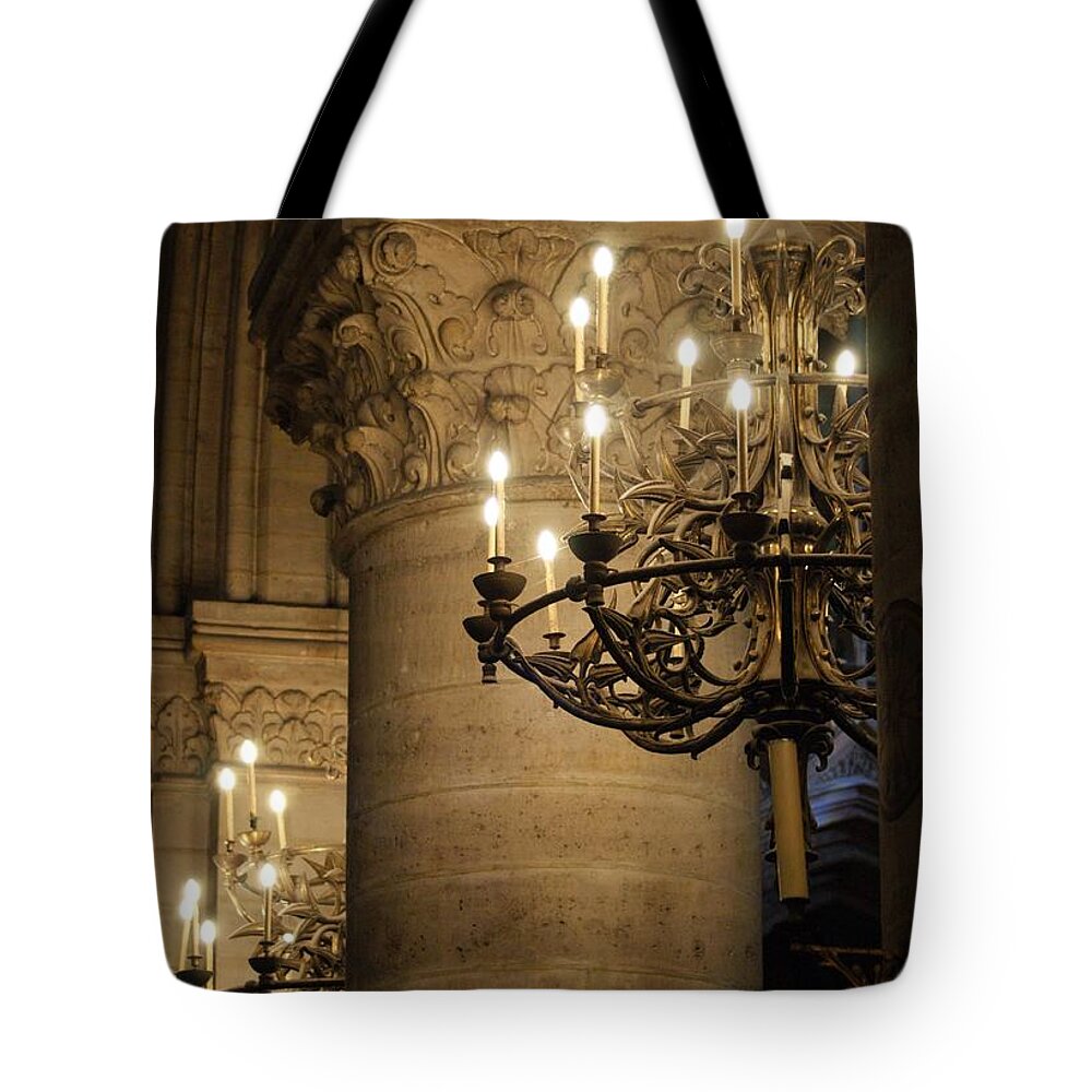 Candelabra Tote Bag featuring the photograph Candelabra at Notre Dame by Christine Jepsen