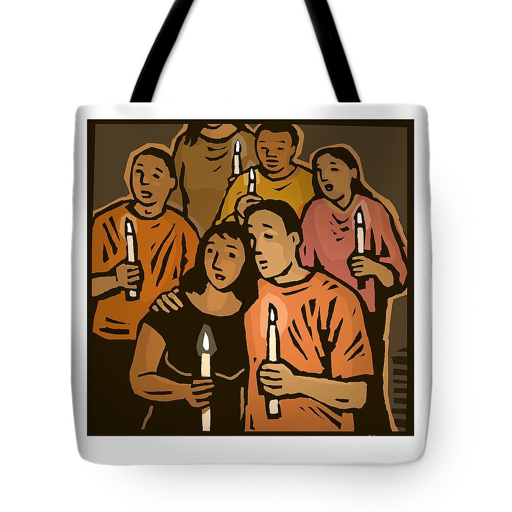 Candlelight Vigil Tote Bag featuring the painting Candlelight Vigil - JLCAV by Julie Lonneman