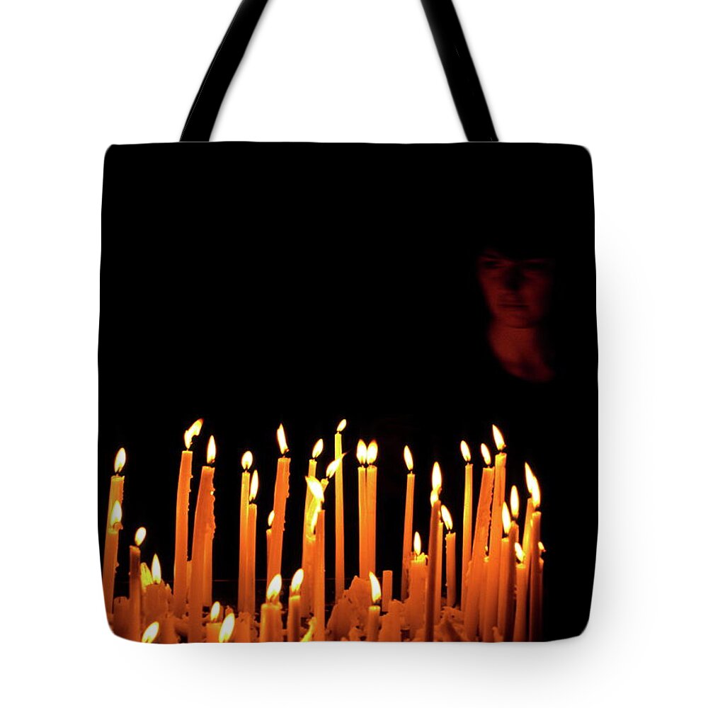 Candles Face Girl Woman Tote Bag featuring the photograph Candles by Ian Sanders