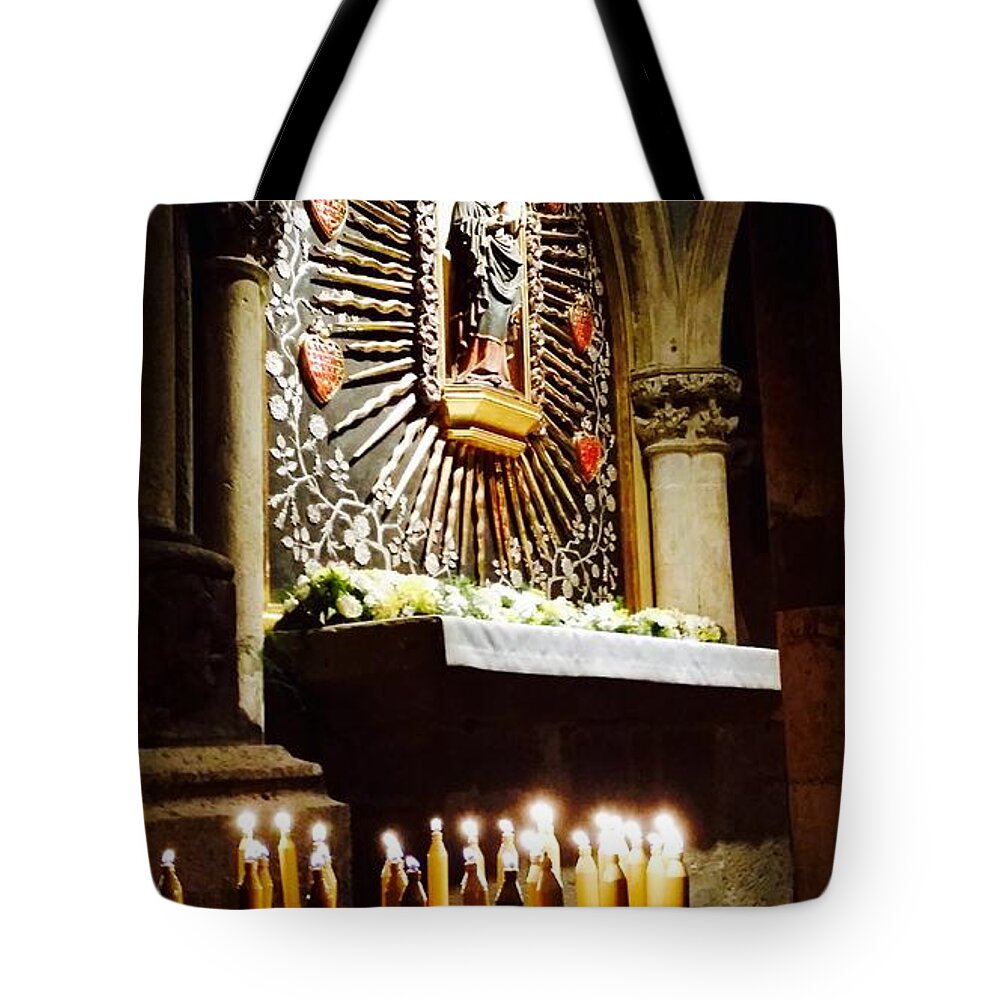 Regensburg Cathedral Tote Bag featuring the photograph Candles in St Peter's by Cheryl Wallace