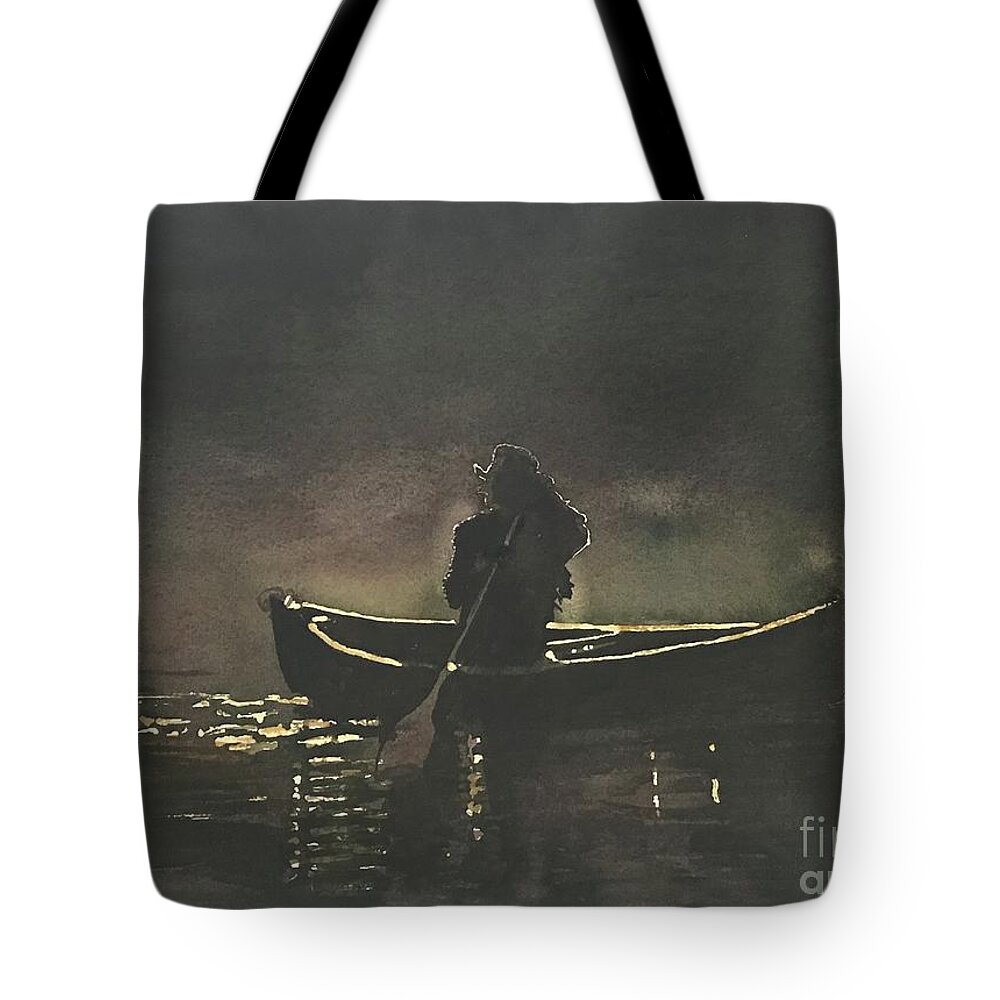 Canoeing Tote Bag featuring the painting Canoeing alone by George Jacob