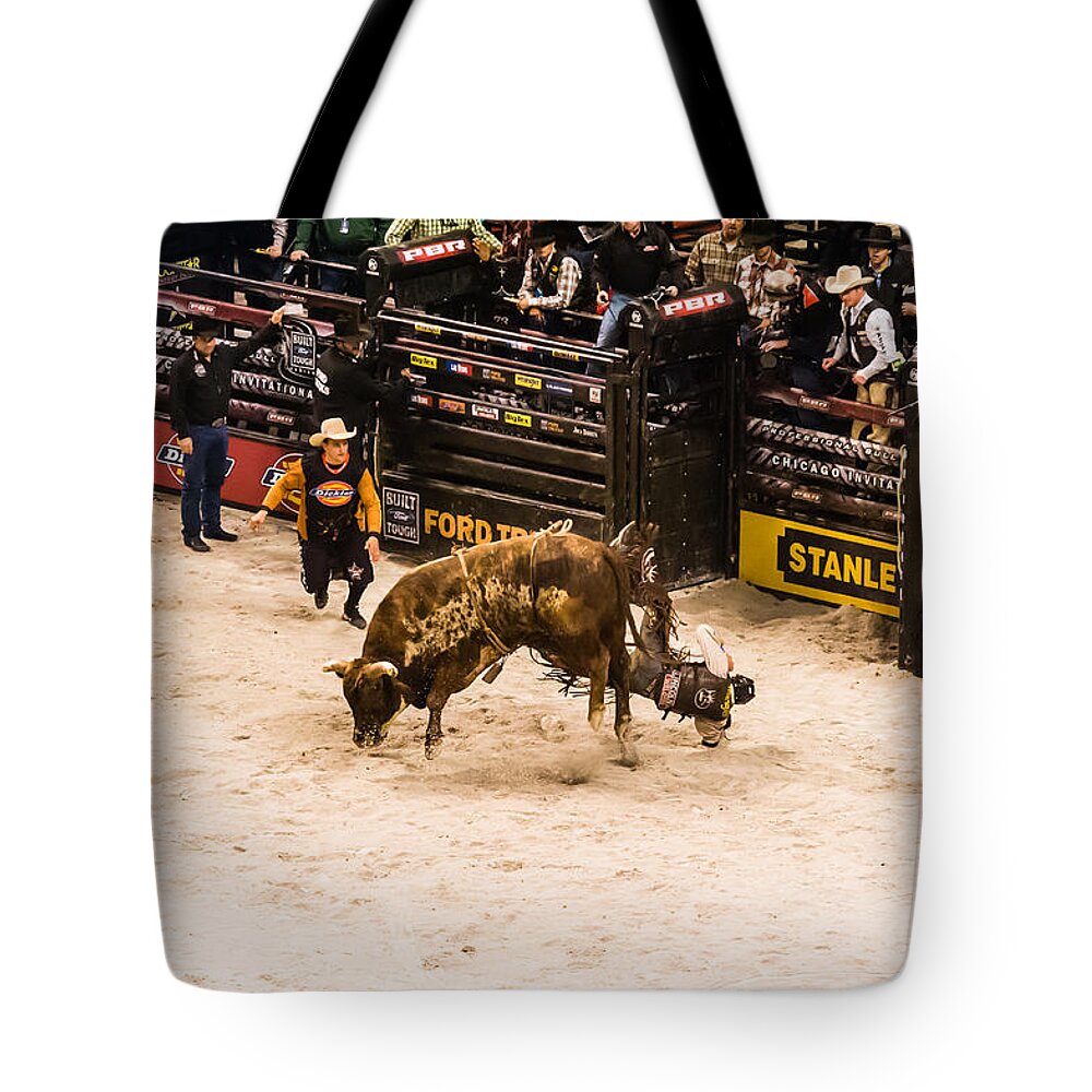 Bull Riding Tote Bag featuring the photograph Can't Ride Them All by Charles McCleanon
