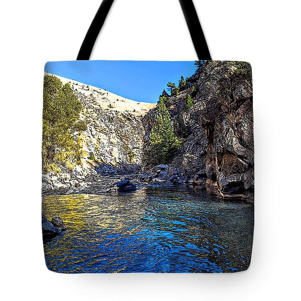 Stream Tote Bag featuring the digital art Canyon Bend - Digital Texturing by Michael Brungardt