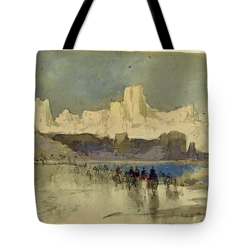 Thomas Moran Tote Bag featuring the drawing Canyon of the Rio Virgin, South Utah, 1873 by Thomas Moran