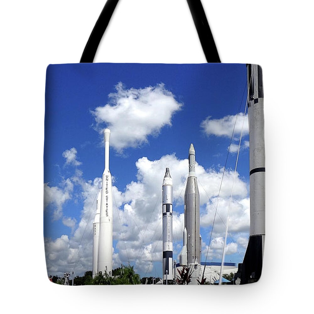 Space Tote Bag featuring the photograph Cape Canaveral Rocket Garden by Katy Hawk
