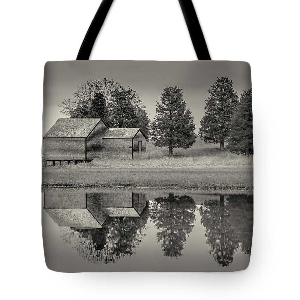 Cape Cod Reflections Tote Bag featuring the photograph Cape Cod Reflections Black and White Photography by Darius Aniunas