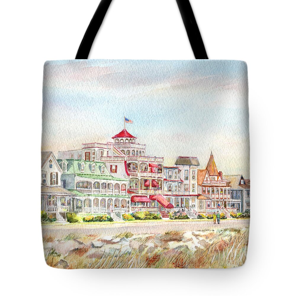 Cape May Promenade Tote Bag featuring the painting Cape May Promenade Cape May New Jersey by Pamela Parsons