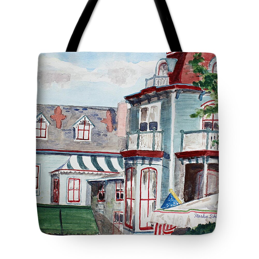 Cape May Tote Bag featuring the painting Cape May Victorian by Marlene Schwartz Massey