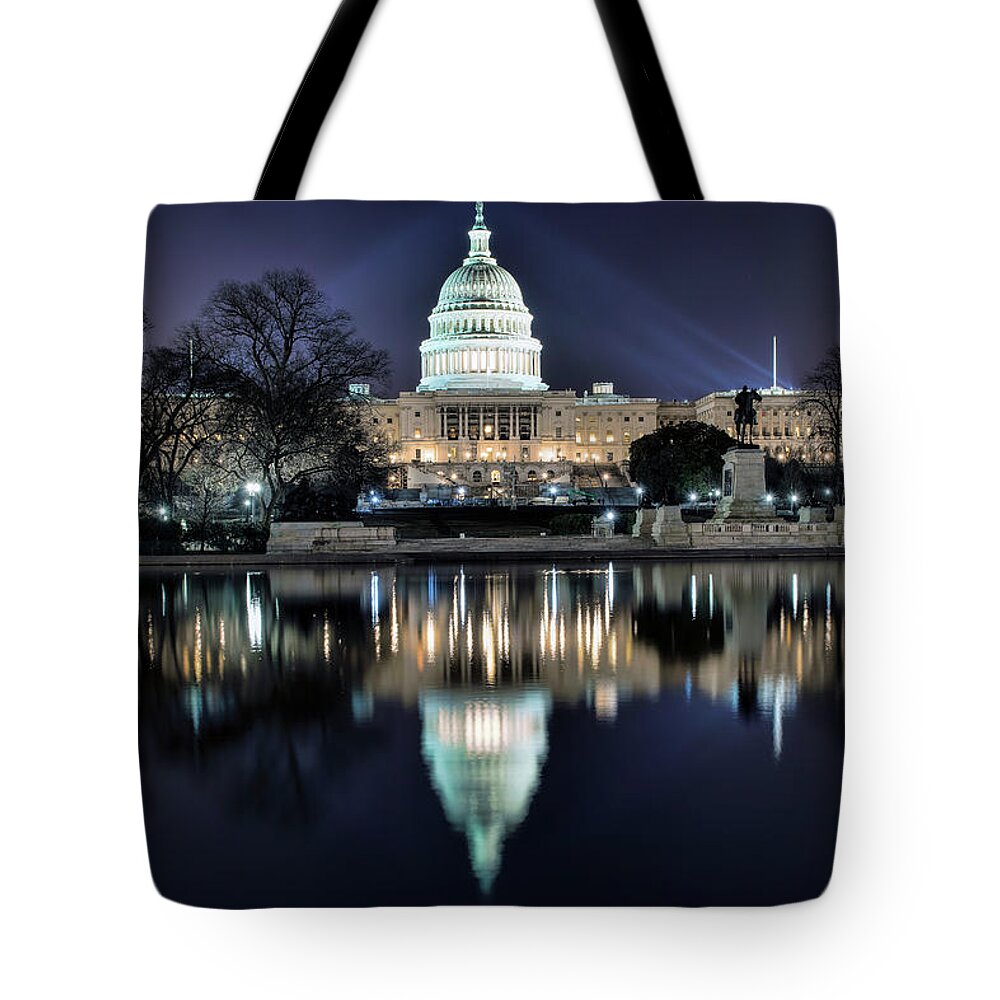 Reflection Tote Bag featuring the photograph Capital Building by Bill Dodsworth