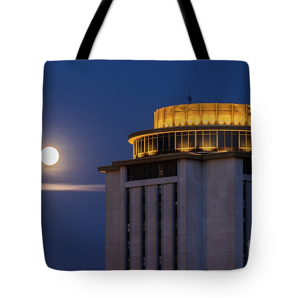 Capstone House Tote Bag featuring the photograph Capstone House and Full Moon by Charles Hite