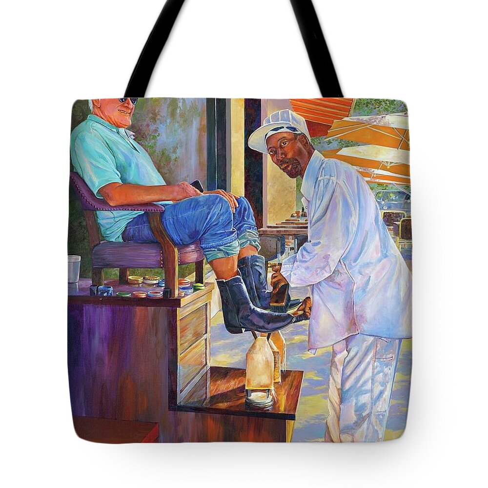 Trees Tote Bag featuring the painting Captain Shoe Shine by AnnaJo Vahle