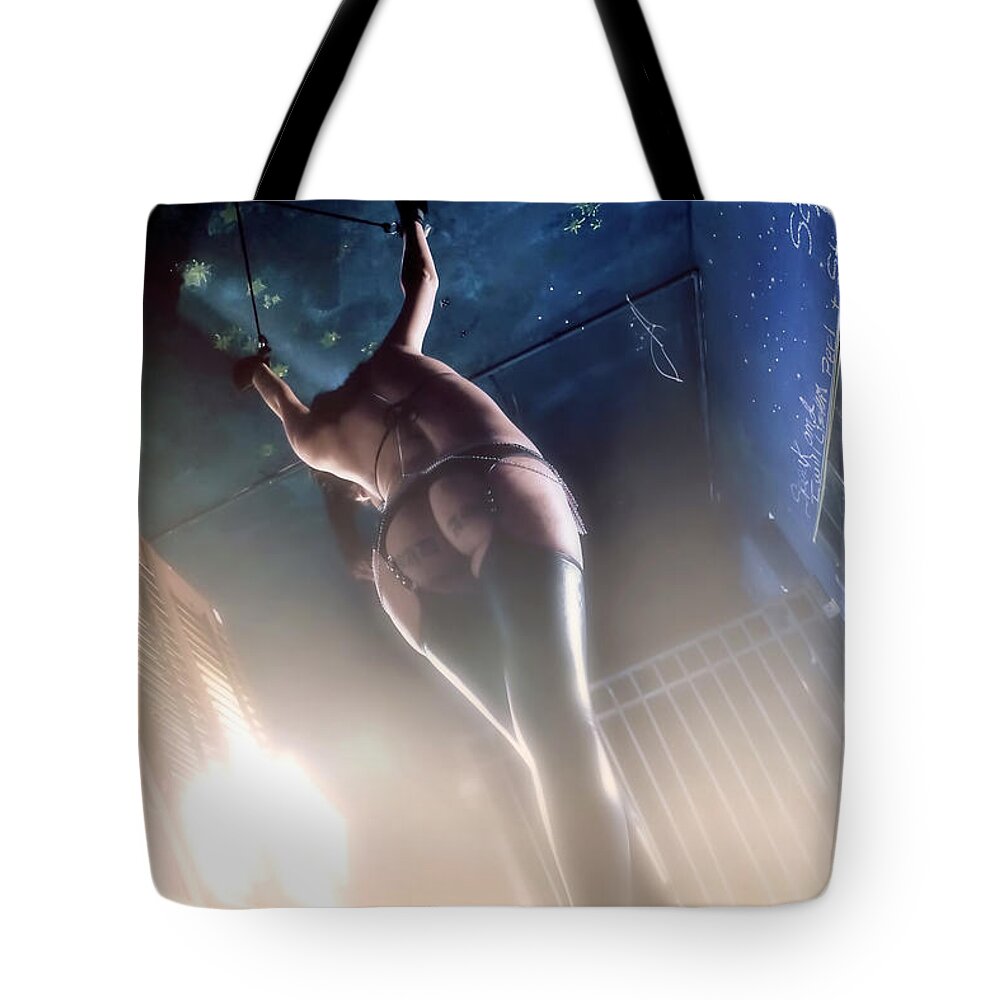 Erotic Tote Bag featuring the digital art Captive Inferno by Recreating Creation