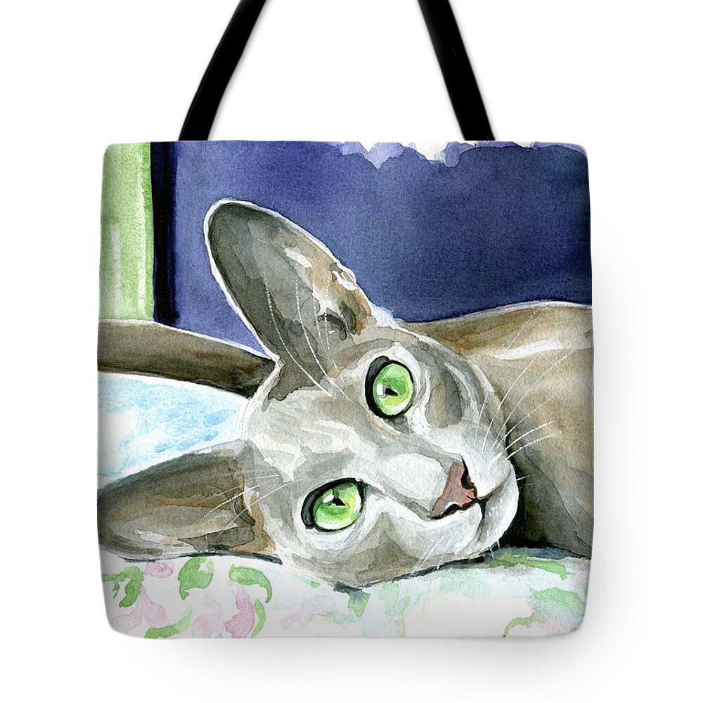 Cat Tote Bag featuring the painting Caramel Oriental Cat Painting by Dora Hathazi Mendes