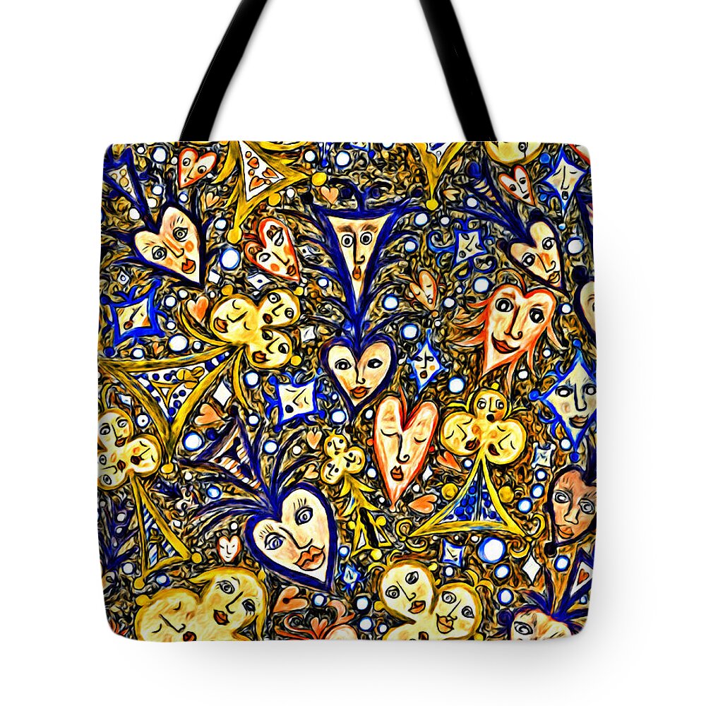 Lise Winne Tote Bag featuring the digital art Card Game Symbols Blue and Yellow by Lise Winne