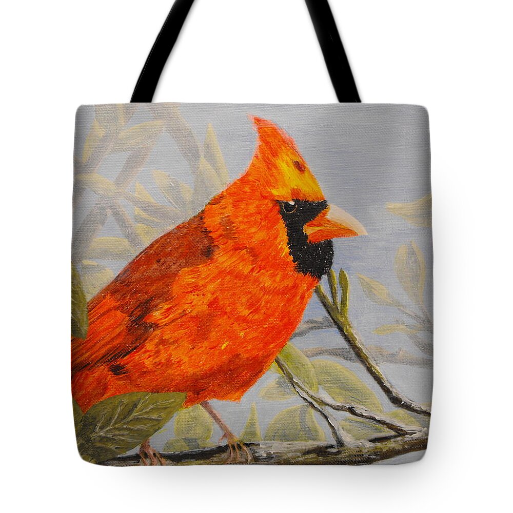 Nature Tote Bag featuring the painting Cardinal in all his Glory by Susan Bruner