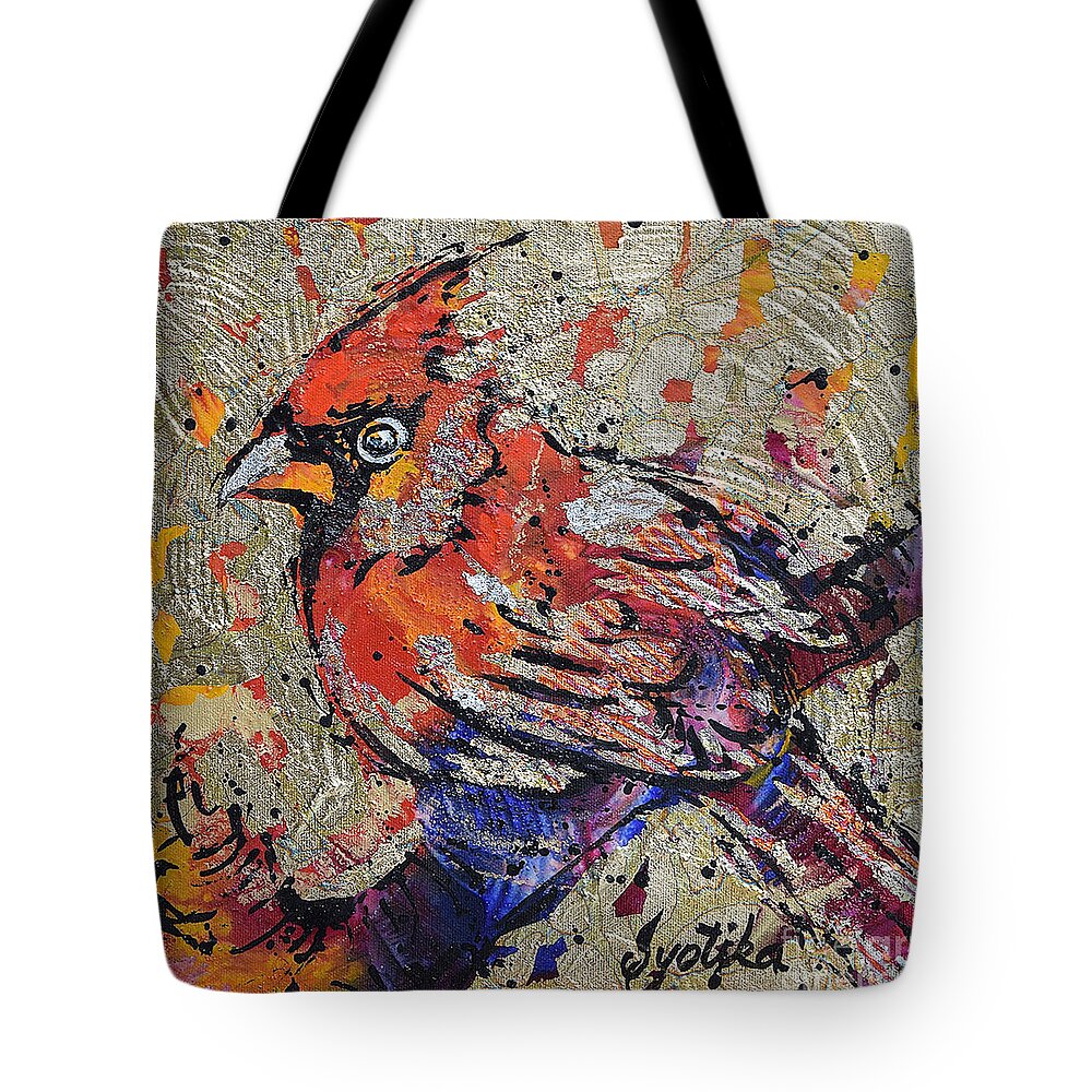 Cardinal Tote Bag featuring the painting Cardinal by Jyotika Shroff