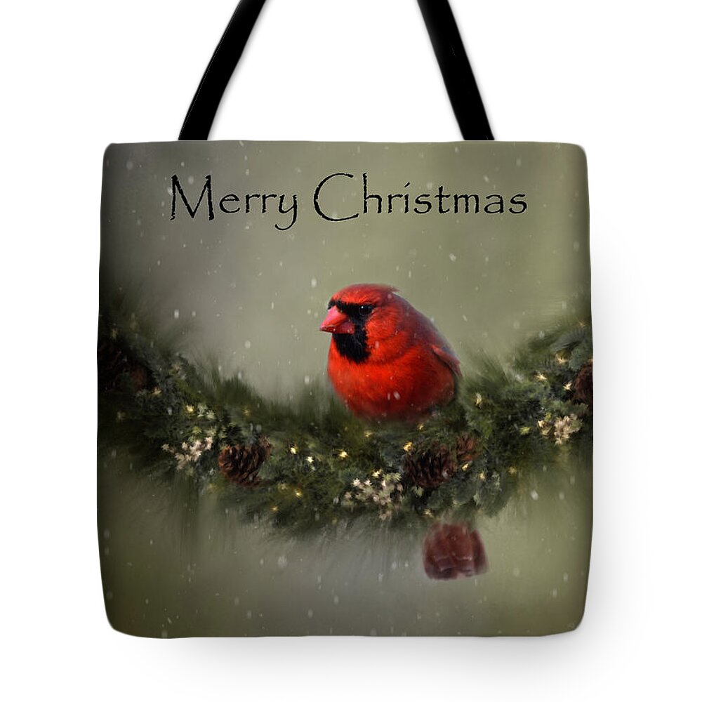 Art Tote Bag featuring the photograph Cardinal Merry Christmas by Ann Bridges