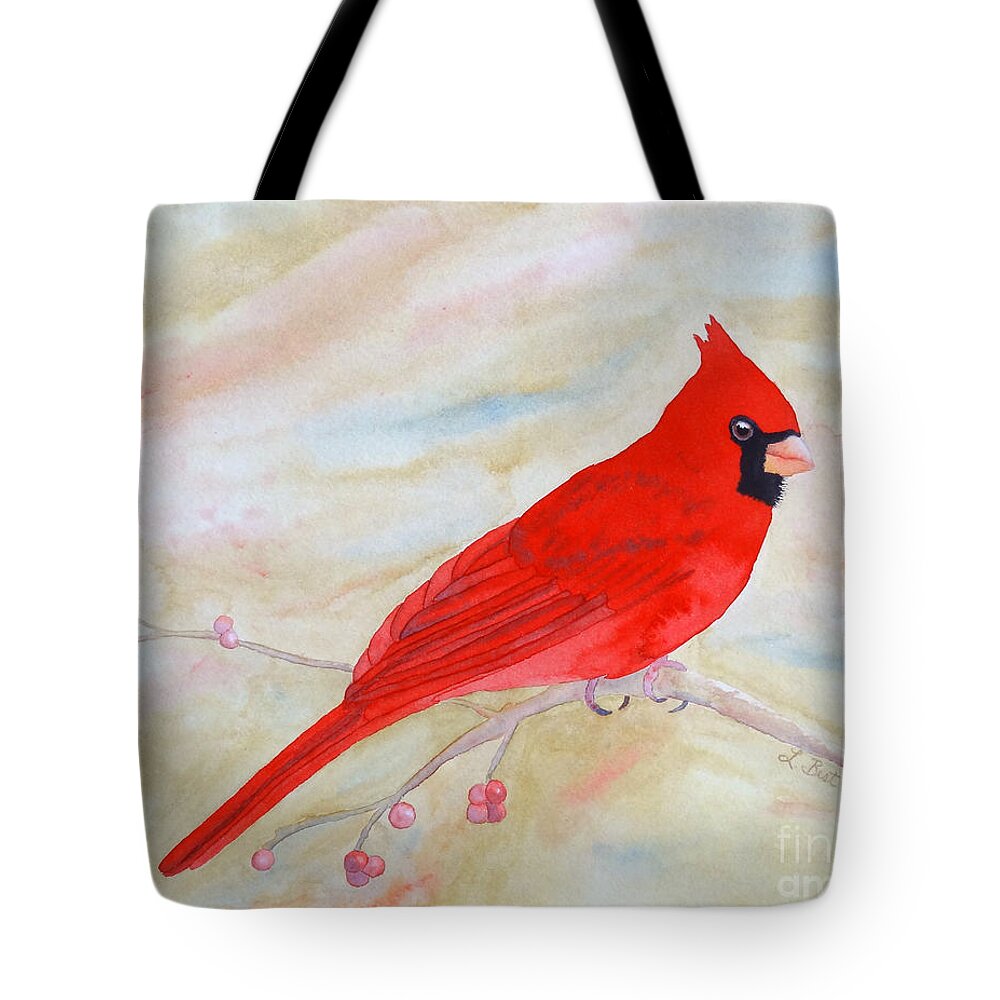 Cardinal Tote Bag featuring the painting Cardinal Watching by Laurel Best