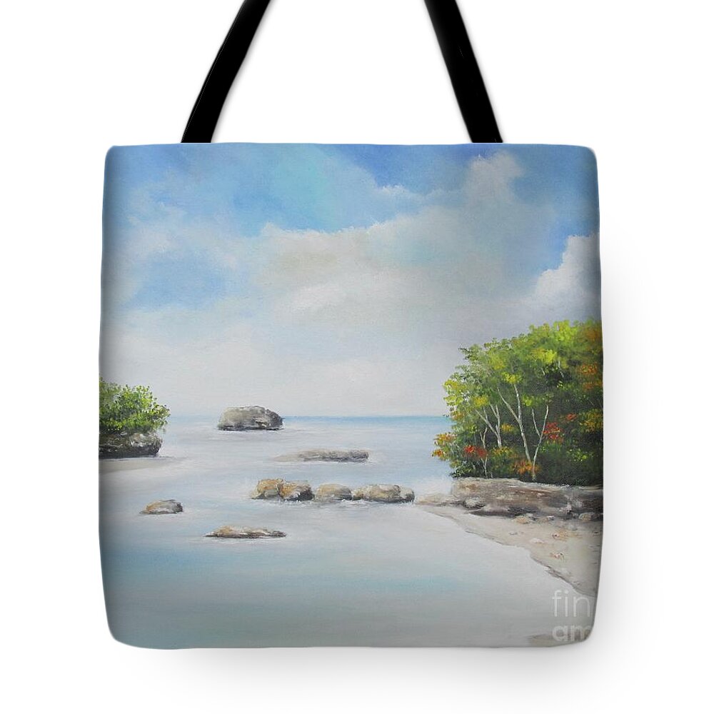 Tropical Landscape Tote Bag featuring the painting Caribbean Beach by Kenneth Harris
