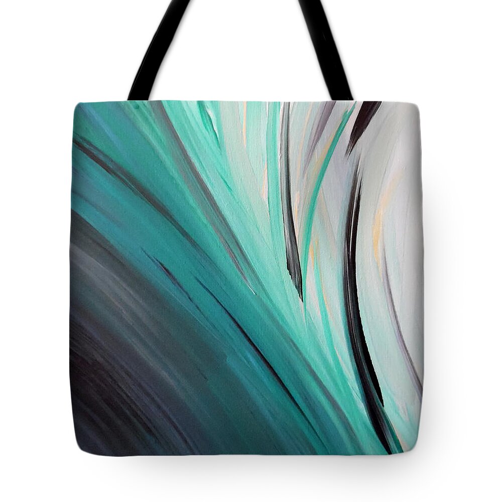 Turquoise Wave Tote Bag featuring the painting Caribbean Calm by Jilian Cramb - AMothersFineArt