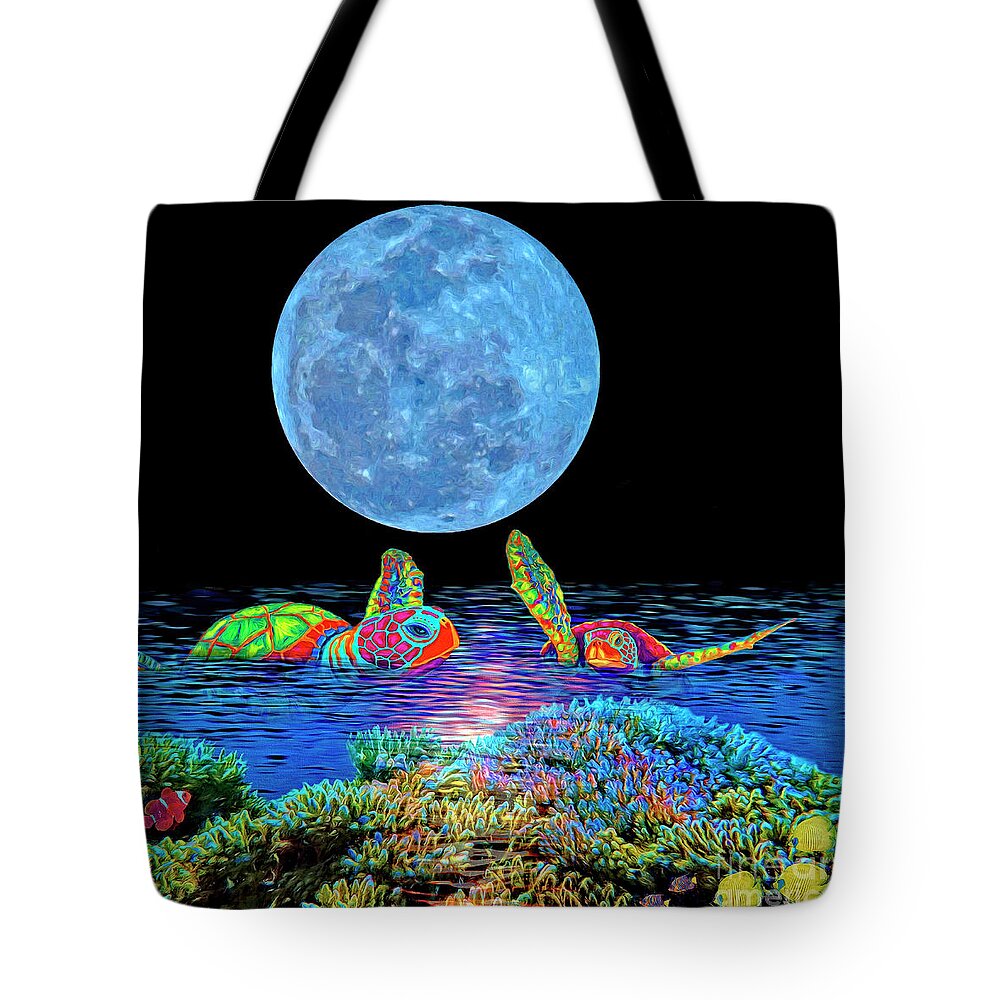 Sea Turtles Tote Bag featuring the mixed media Caribbean Tropical Night by Sandra Selle Rodriguez
