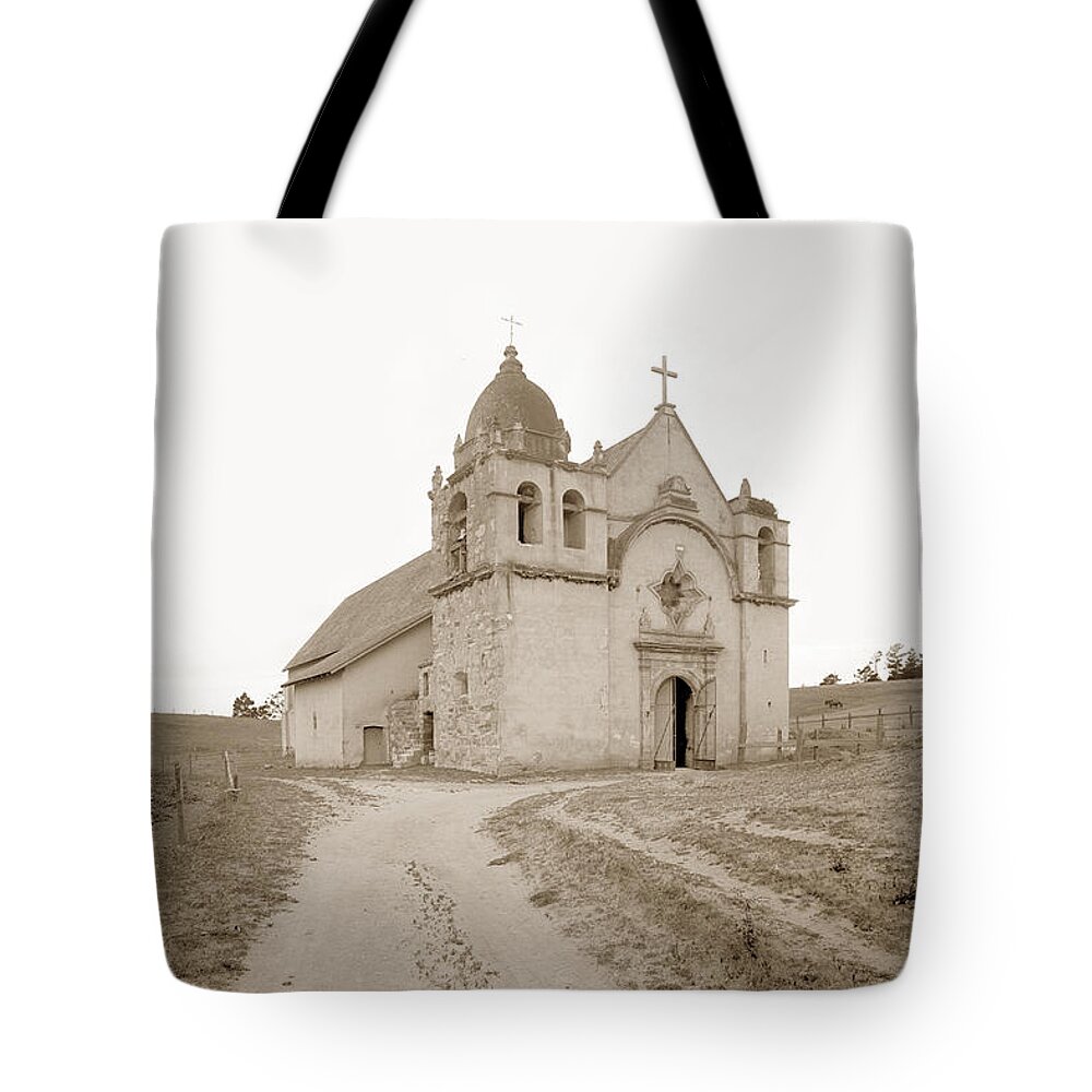 Carmel Mission Tote Bag featuring the photograph Carmel Mission South side Circa 1915 by Monterey County Historical Society