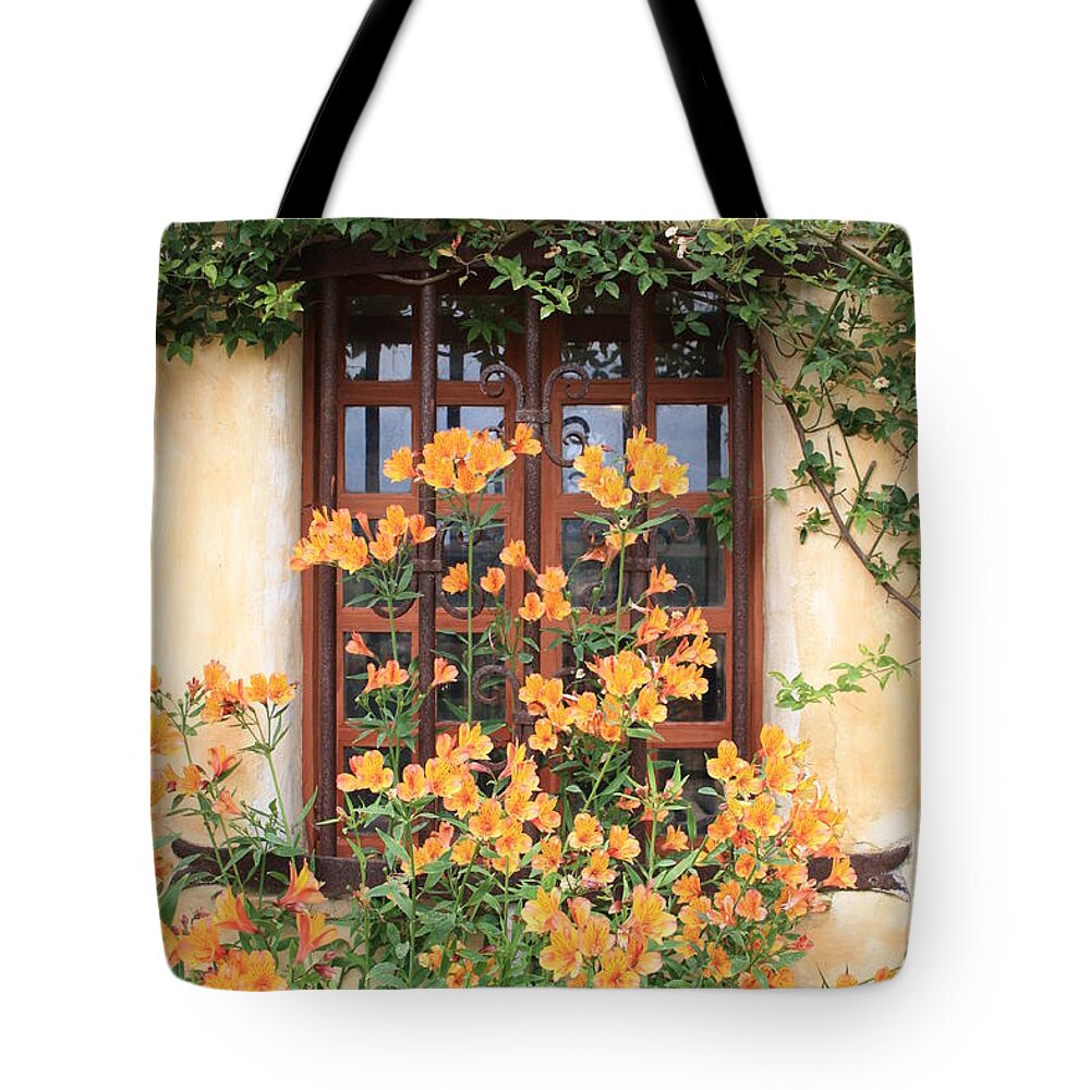 Alstroemeria Tote Bag featuring the photograph Carmel Mission Window by Carol Groenen