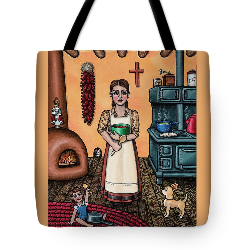 Kitchen Art Tote Bag featuring the painting Carmelitas Kitchen Art by Victoria De Almeida