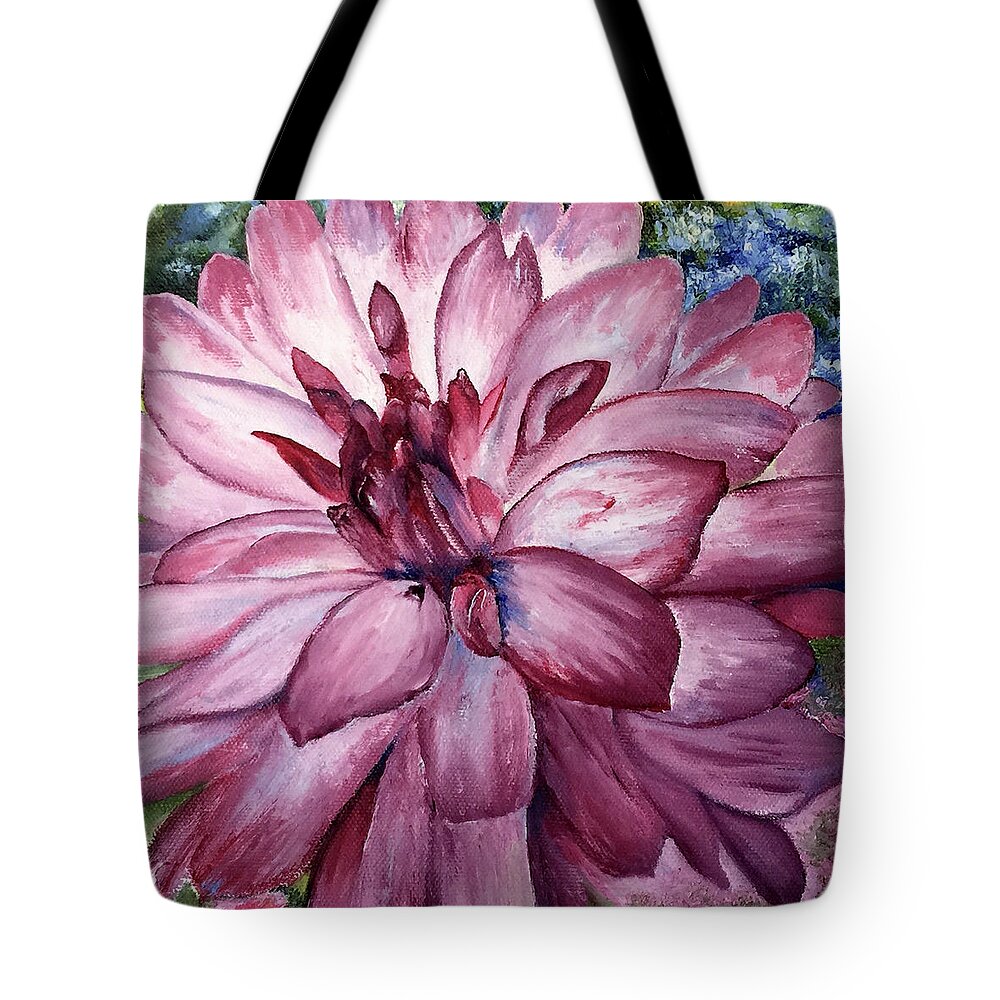 Floral Tote Bag featuring the painting Carmine Dahlia by Terry R MacDonald