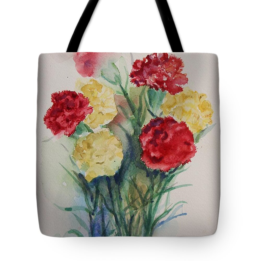 Carnation Tote Bag featuring the painting Carnation flowers Still life by Geeta Yerra