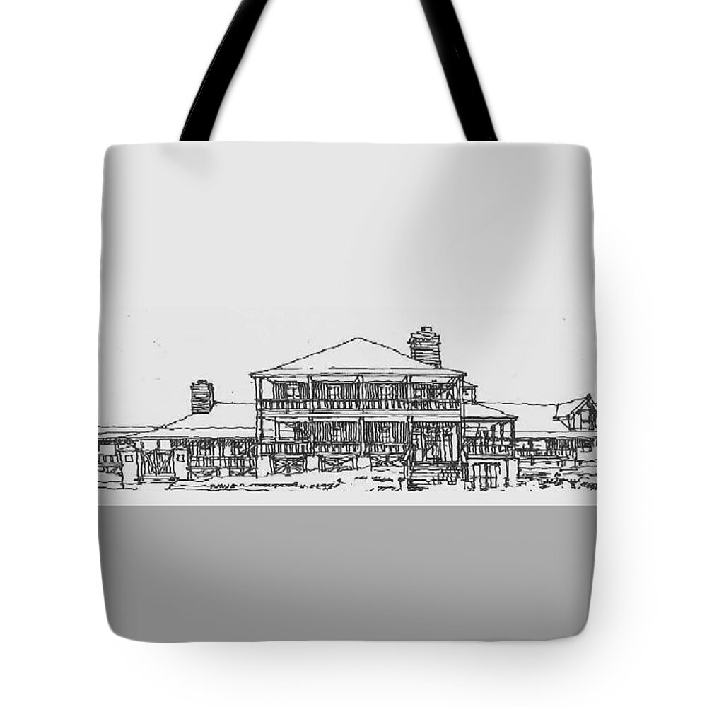 Beach Style Oceanfront Architecture Tote Bag featuring the drawing Carolina Beach House by Andrew Drozdowicz