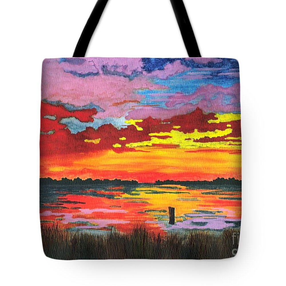 Original Painting Tote Bag featuring the painting Carolina Sunset by Patricia Griffin Brett