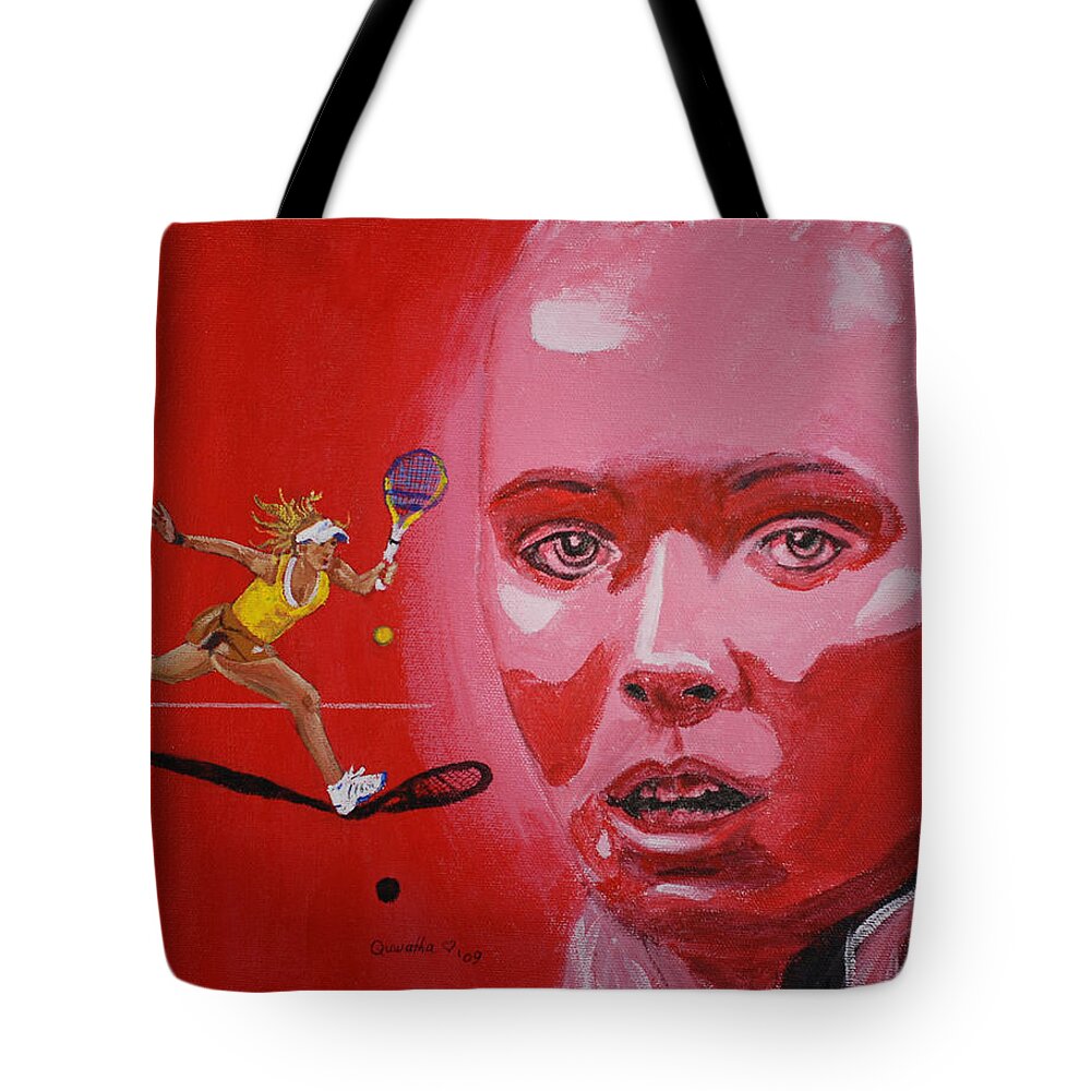 Tennis Tote Bag featuring the painting Caroline Wozniacki by Quwatha Valentine
