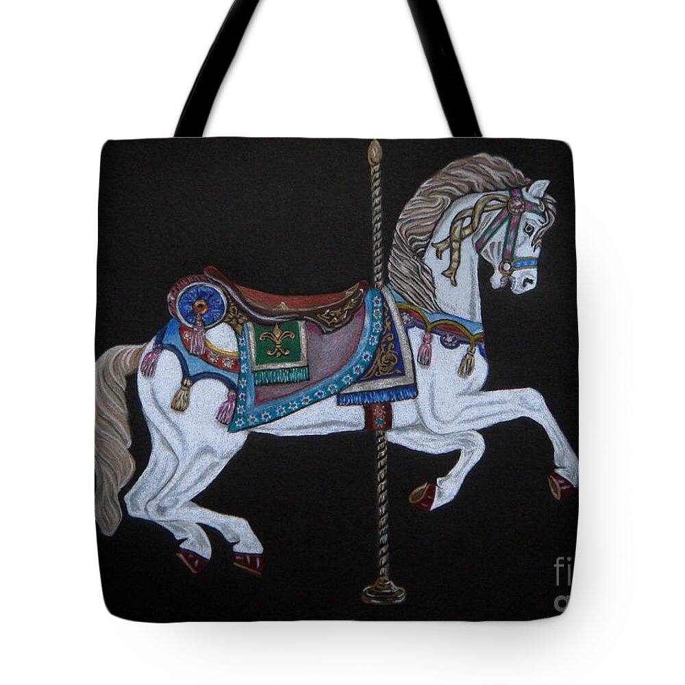Carousel Horse Tote Bag featuring the drawing Carousel Horse by Yvonne Johnstone
