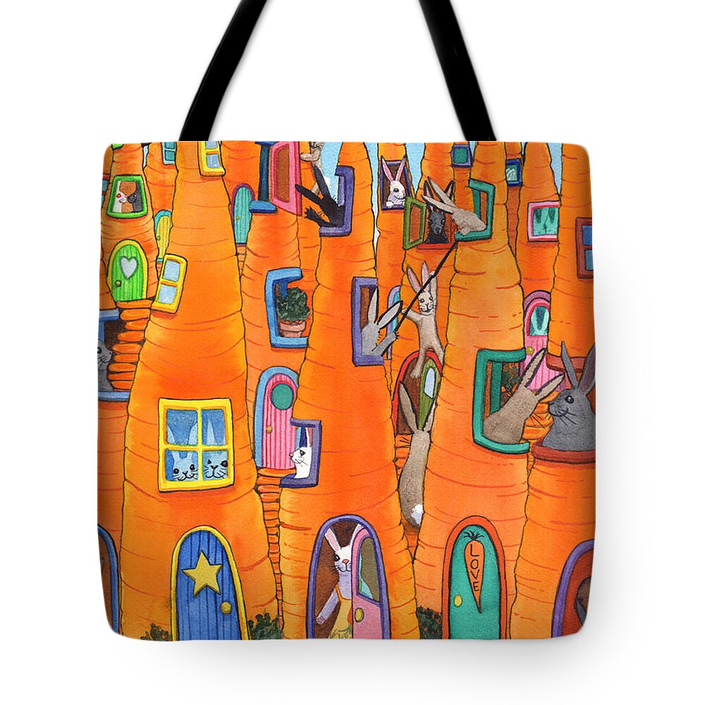 Rabbit Tote Bag featuring the painting Carrot Condos by Catherine G McElroy