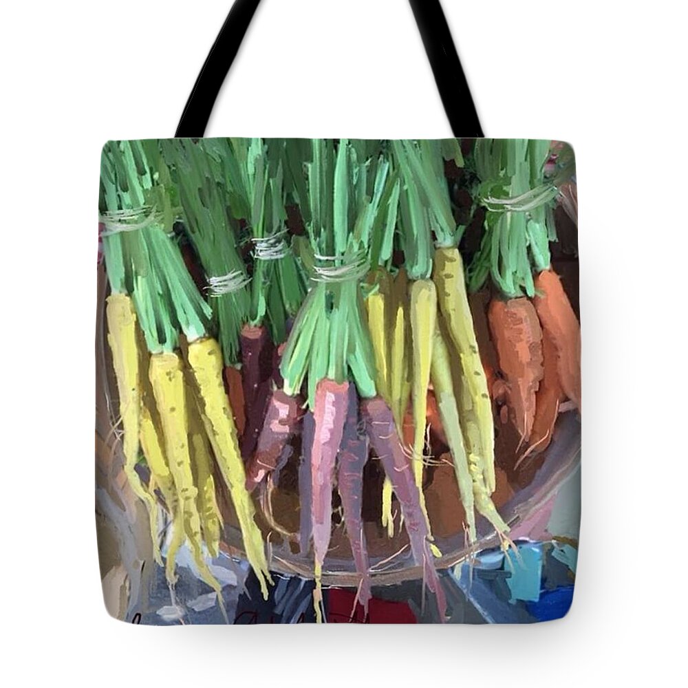 Melissaabbottdesigns Tote Bag featuring the photograph Carrots At Rockport Farmers Market by Melissa Abbott