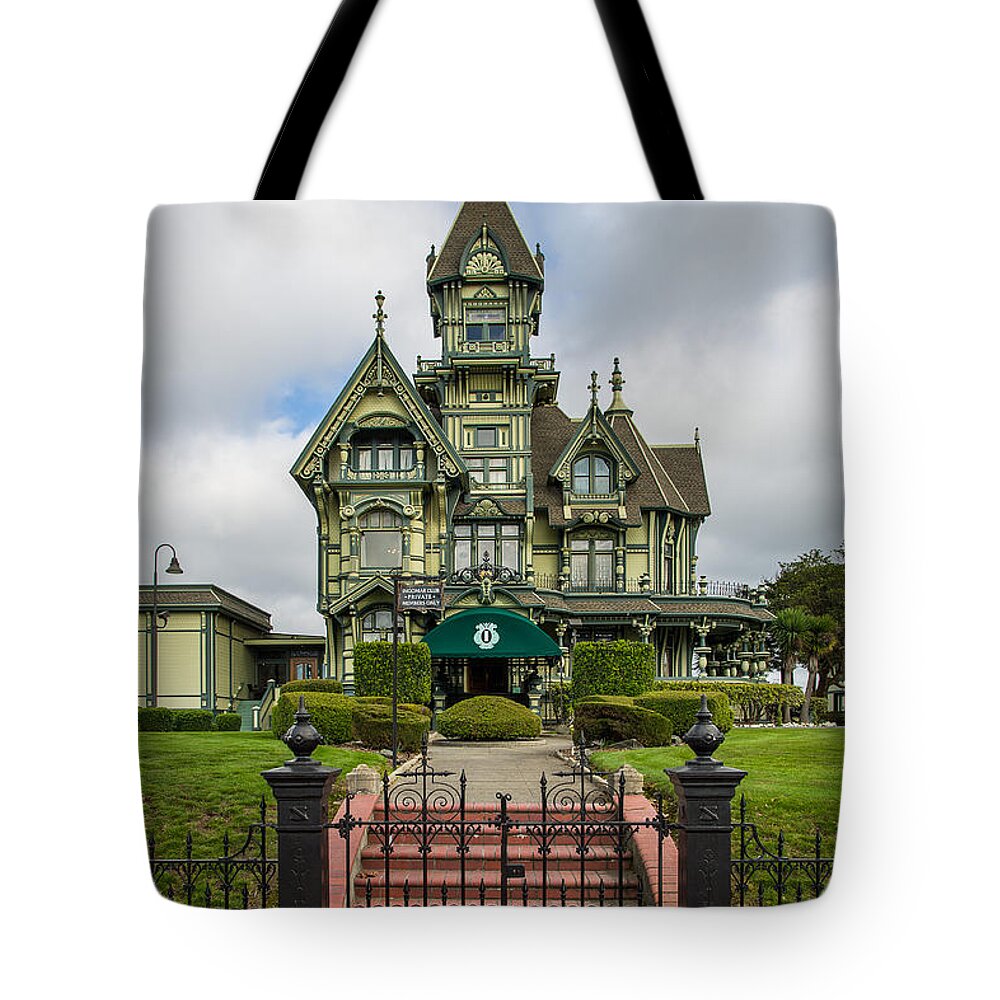 Carson Mansion Tote Bag featuring the photograph Carson Mansion in Winter by Greg Nyquist